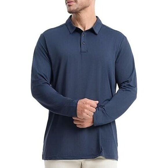 Threads 4 Thought Mens Polo Shirts Lond Sleeve Blue XXL A000522 - Picture 2 of 2